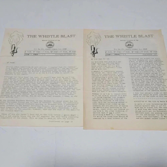 The Whistle Blast News Bulletin Lot of 2 Live Steamers Railroads Boats 1974 1980 - Picture 1 of 4